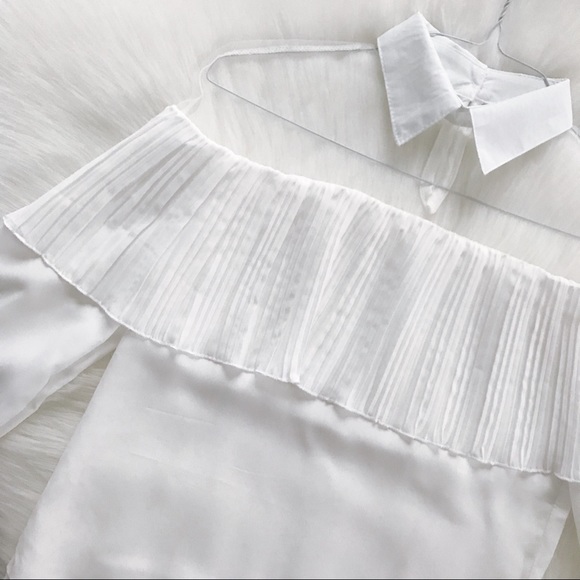 🌟SALE🌟White Crepe Long Sleeve Shirt - Picture 3 of 7